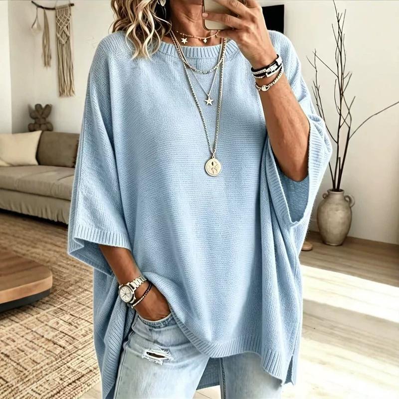 Cozy Oversized Knit Sweater — Women’s Relaxed Fit, Solid Color, Round Neck